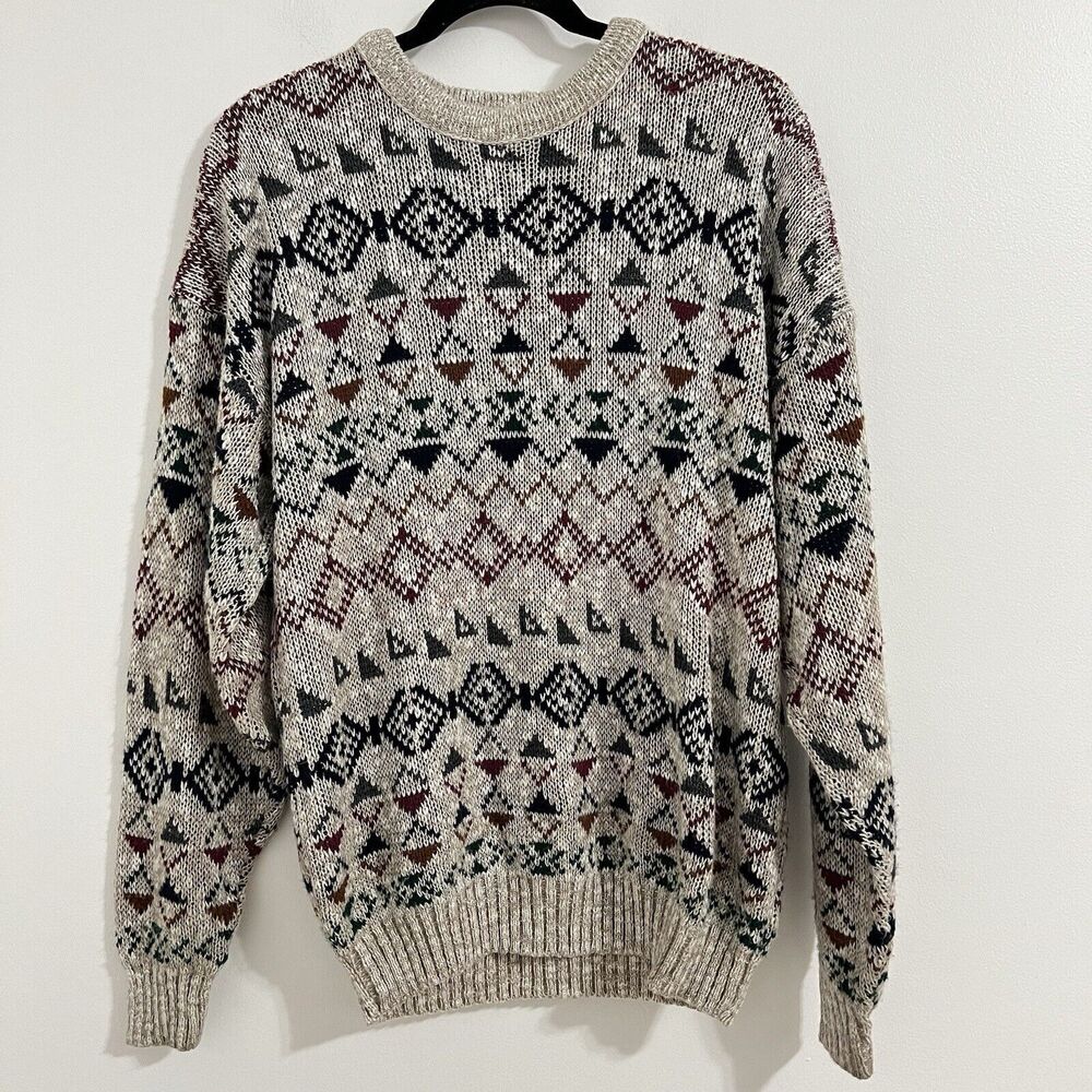 Jason Daniels Vintage Sweater Size M Beige Chunky Grandpa Pullover Y2K Retro 90s